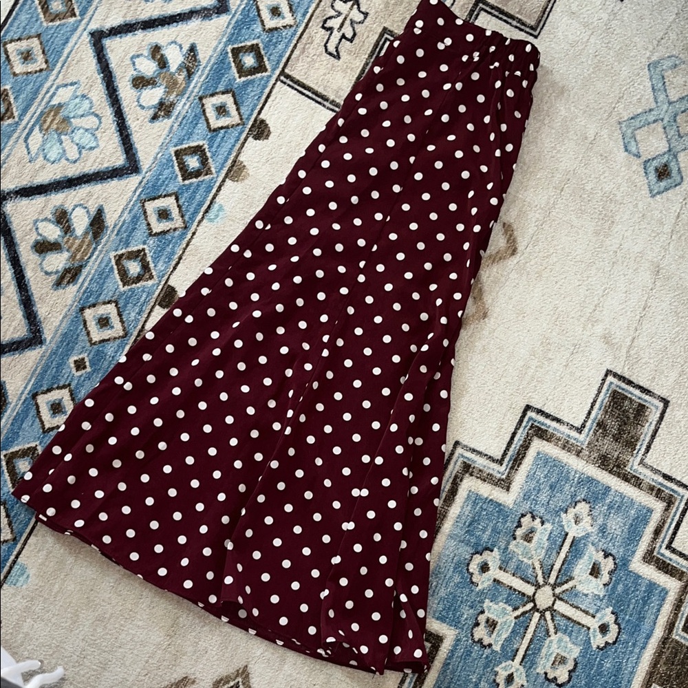 Polka Dot Burgundy Midi Skirt